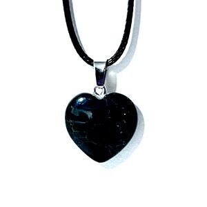 Black Heart Natural Obsidian Pendant Necklace on Black Cord Unisex Necklace Gift